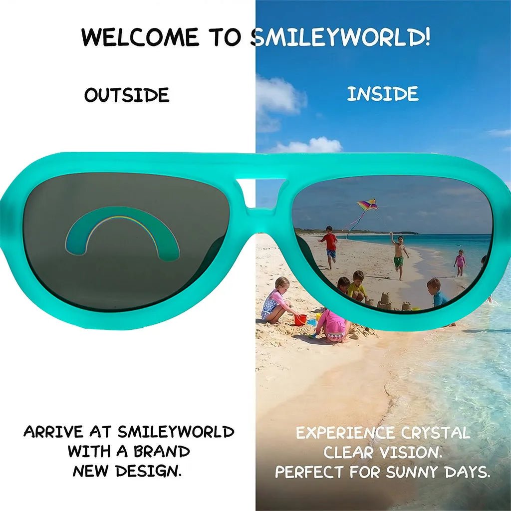 SmileyWorld Kids Aviator Sunglasses (3 - 12Y+) - Lake Green | Family Match - SmileyWorldKids