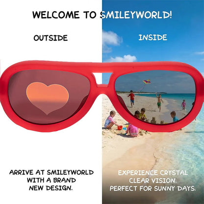 SmileyWorld Kids Aviator Sunglasses (3 - 12Y+) - Raspberry Red | Family Match - SmileyWorldKids