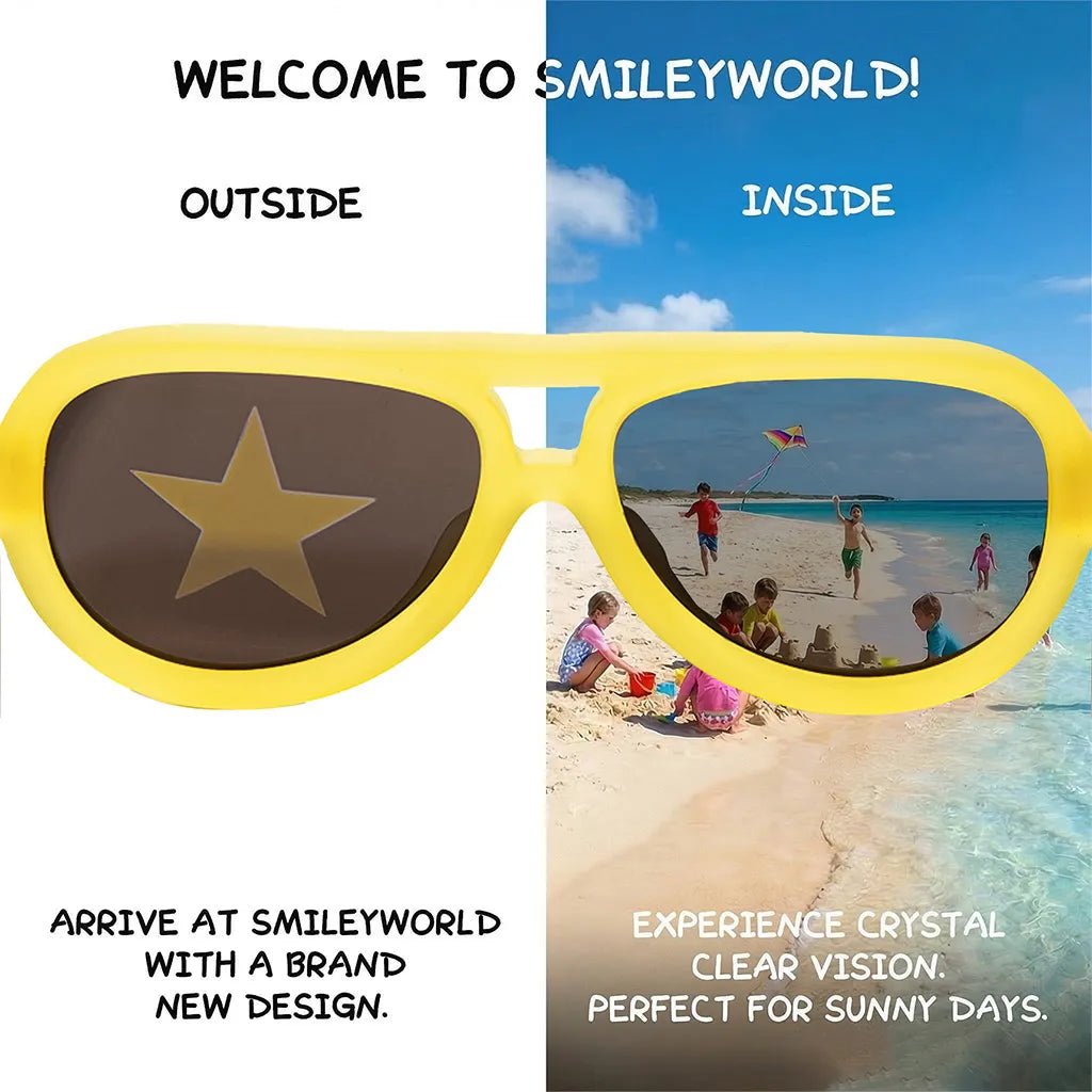 SmileyWorld Kids Aviator Sunglasses (3 - 12Y+) - Sunlight Yellow | Family Match - SmileyWorldKids
