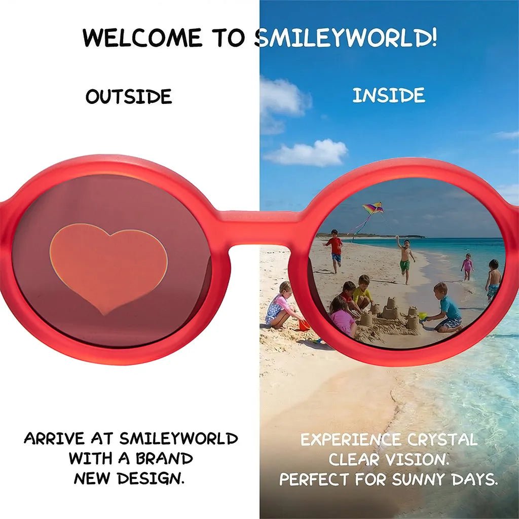 SmileyWorld Kids Round Sunglasses (3 - 12Y) - Raspberry Red | UV400 - SmileyWorldKids